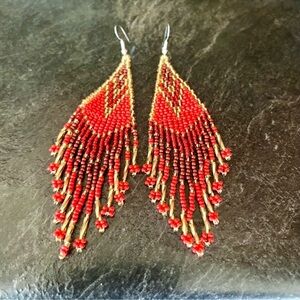 Gorgeous And Vibrant Red and Gold Beaded Earrings